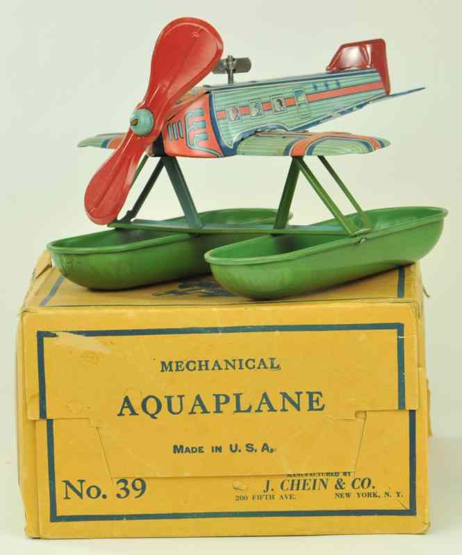 Appraisal: AQUAPLANE WITH BOX Chein lithographed tin plane with green pontoons