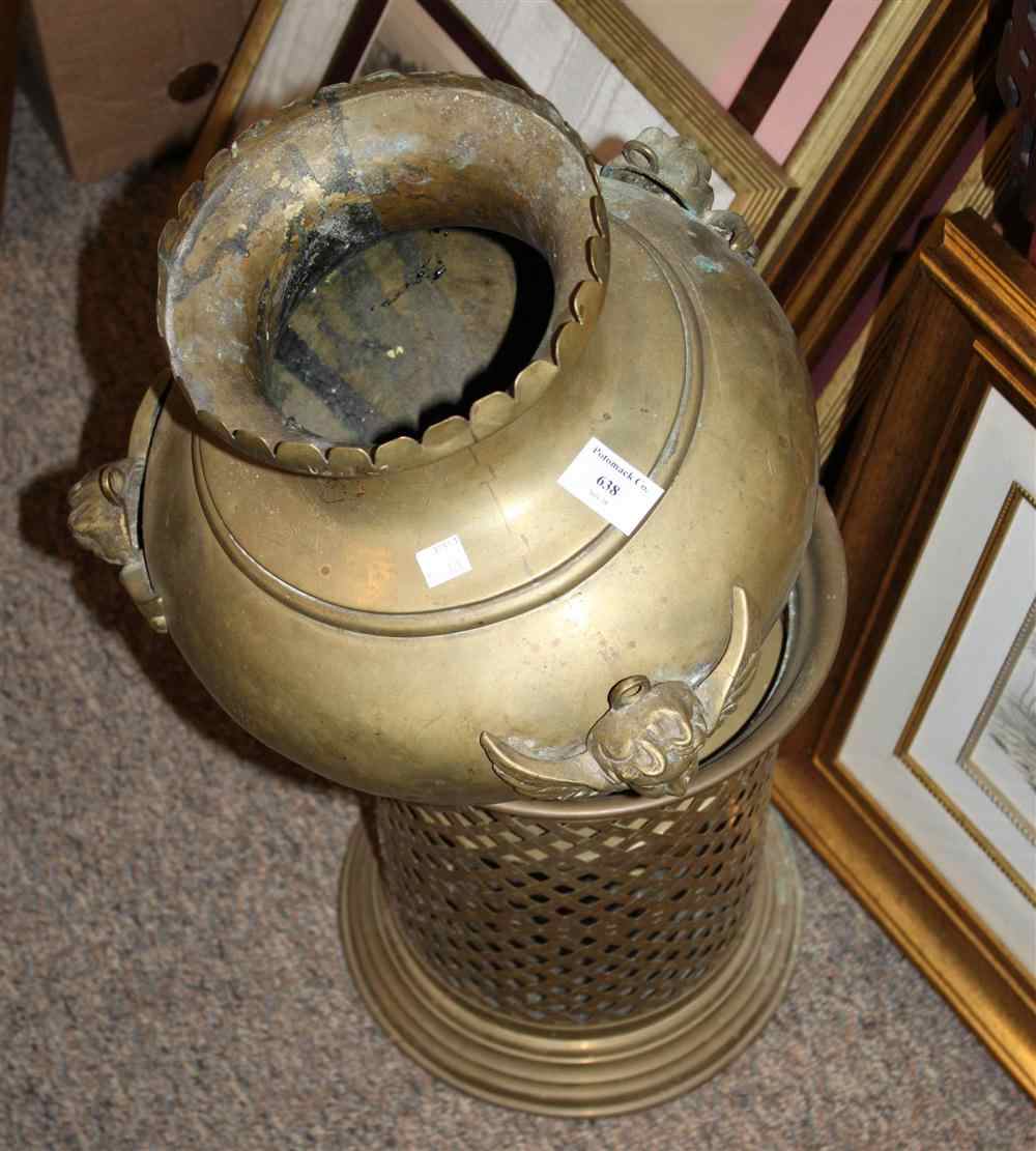 Appraisal: A PAINTED COAL BIN AND SHOVEL with brass lifting handle