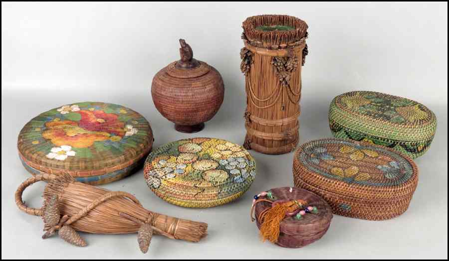 Appraisal: GROUP OF FIVE PINE NEEDLE BASKETS Together with three painted