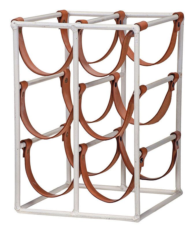 Appraisal: Arthur Umanoff Metal and Leather Wine Rack American th century