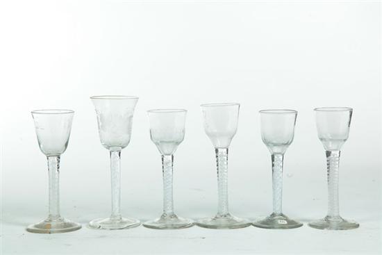 Appraisal: SIX CORDIALS European late th-early th century Clear-blown with cotton-twist