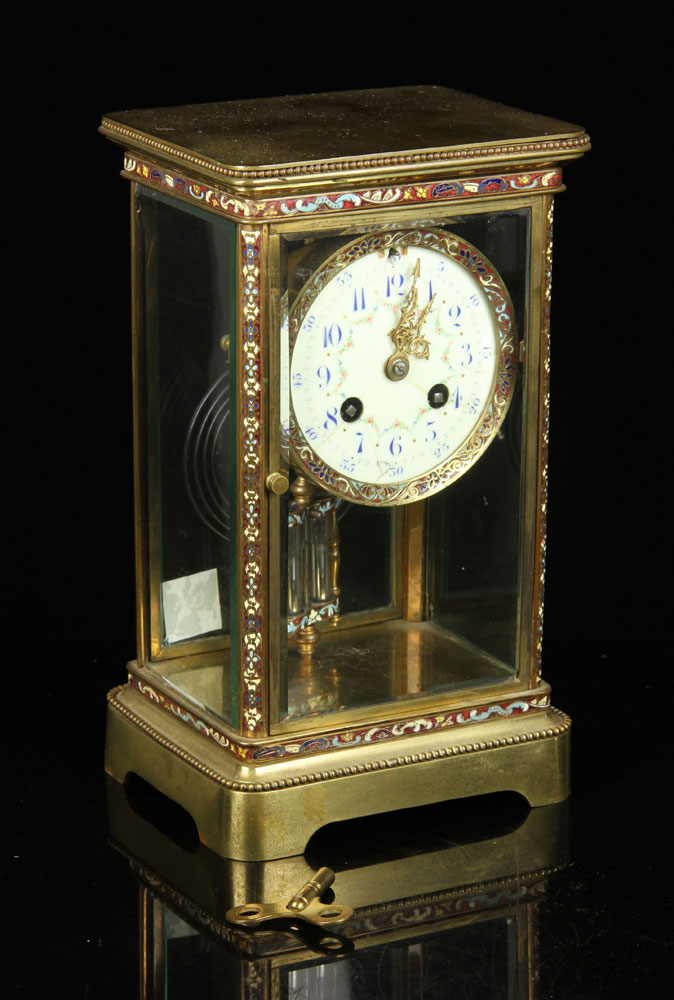 Appraisal: - French Brass and Glass Mantle Clock French mantle clock