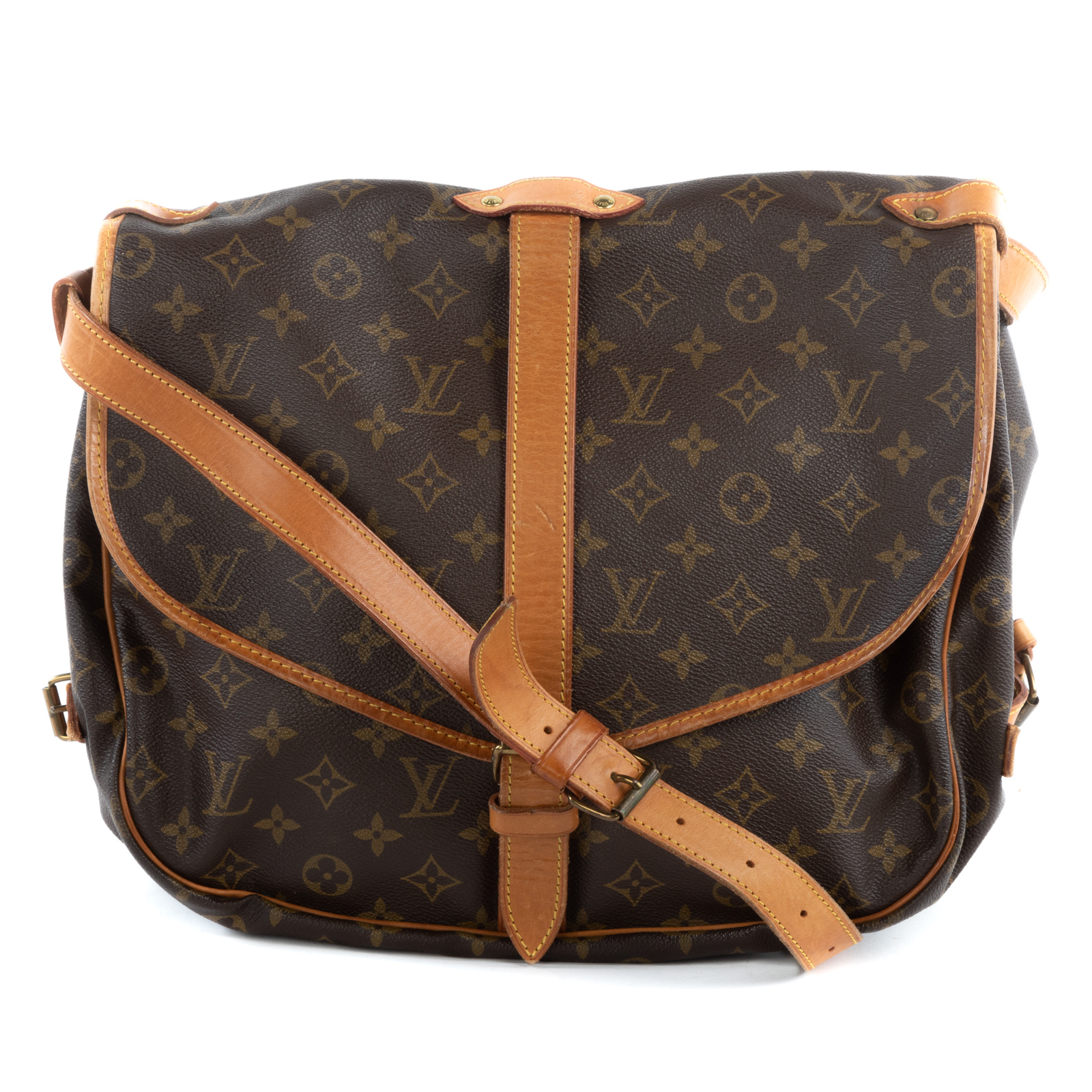 Appraisal: A LOUIS VUITTON MONOGRAM SAUMUR GM A brown and tan