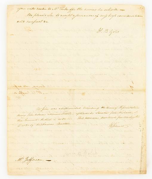 Appraisal: JEFFERSON THOMAS Autograph Letter Signed of William B Giles W