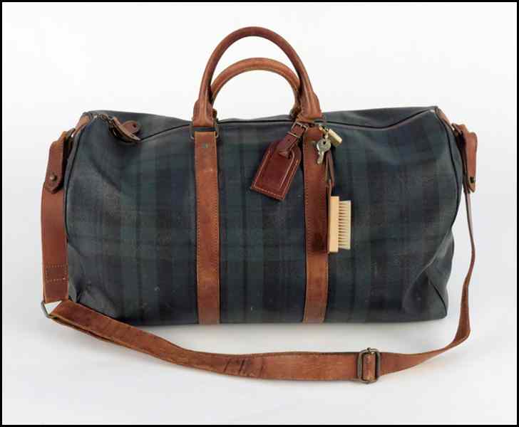 Appraisal: RALPH LAUREN BLACKWATCH CANVAS AND LEATHER DUFFLE With a detachable