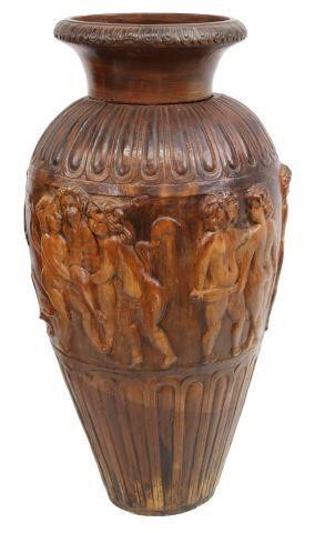 Appraisal: Large Italian terracotta vase th c having removable gadrooned rim