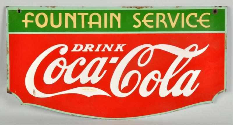 Appraisal: Porcelain Coca-Cola Sign Description Nice elongated shield Fountain Service sign