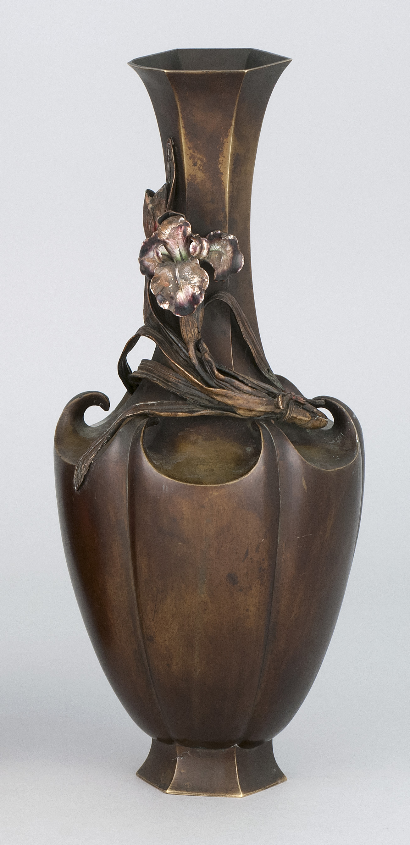 Appraisal: BRONZE VASE Meiji PeriodAttributed to Yoshimasa Hexagonal trumpet-form shape with