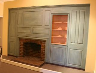 Appraisal: Raised panel wall having fireplace cut-out and built-in cupboard with