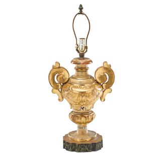 Appraisal: ITALIAN NEOCLASSICAL GILTWOOD TABLE LAMP Urn form with faux painting