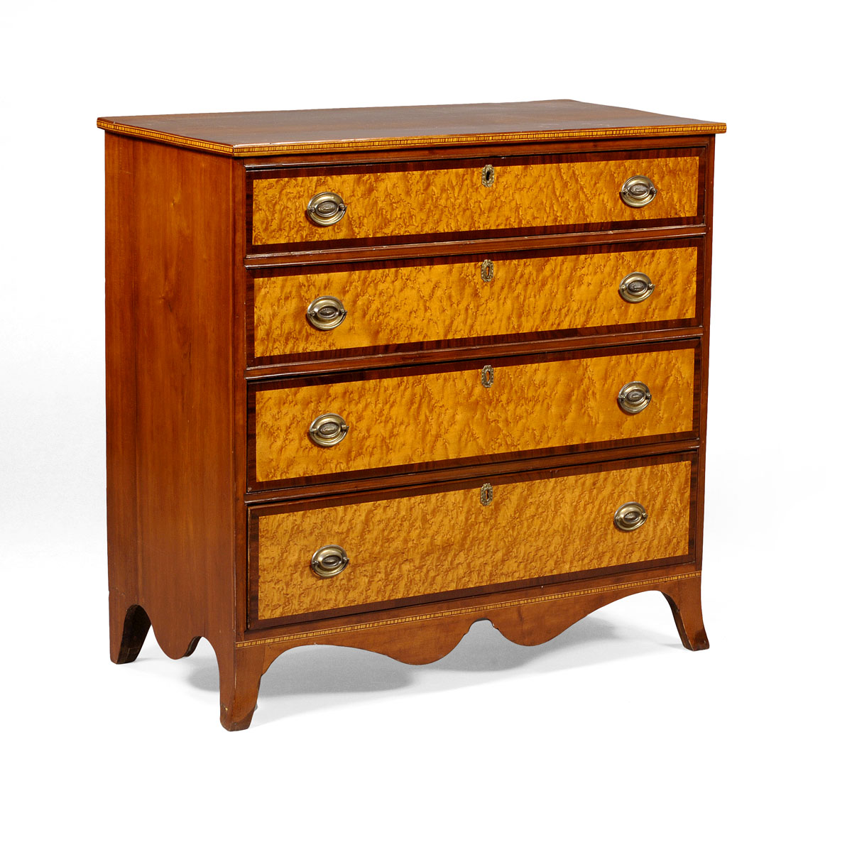 Appraisal: NEW ENGLAND HEPPLEWHITE INLAID CHERRY CHEST OF DRAWERS The rectangular