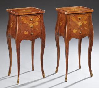 Appraisal: Pair of Louis XV Style Marquetry Inlaid Mahogany B Pair