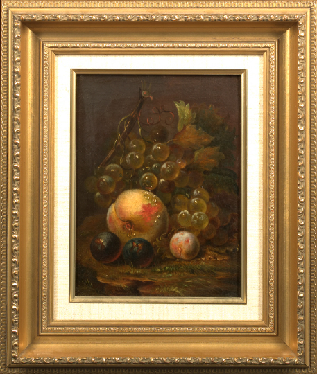 Appraisal: American School Late th Century Still Life with Grapes Peaches