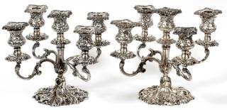 Appraisal: GORHAM SILVERPLATE FIVE-LIGHT CANDELABRA PAIR H W Each has an