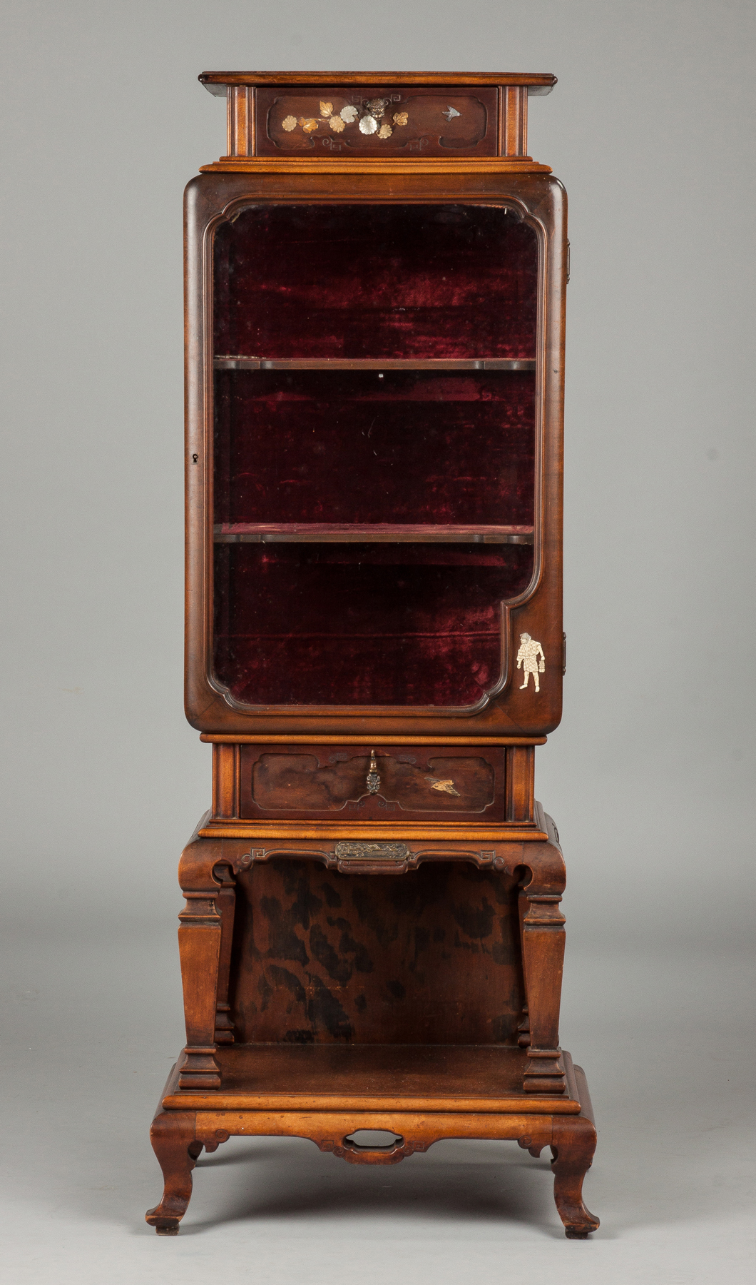 Appraisal: Japanese Hardwood Display Cabinet C Brass mother of pearl applied