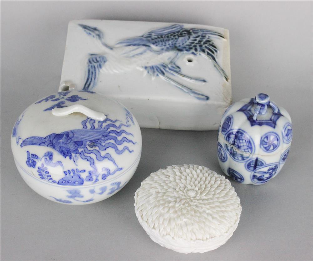 Appraisal: GROUP OF THREE HIRADO KOGO BOXES together with Suiteki water