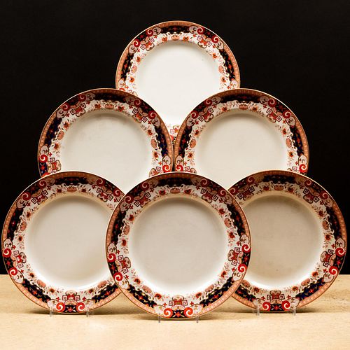 Appraisal: EIGHT ENGLISH IRONSTONE IMARI RIMMED DINNER PLATESImpressed mark in diam