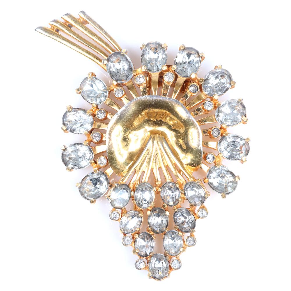 Appraisal: EISENBERG ORIGINAL STYLIZED FLORAL SPRAY PIN CLIP WITH COLORLESS CRYSTAL