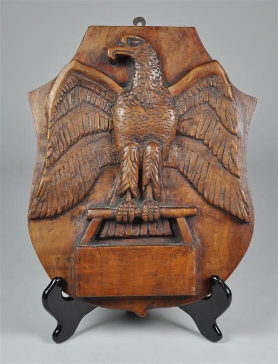 Appraisal: Carved Eagle Wall Plaque Early th Century Mahogany or walnut