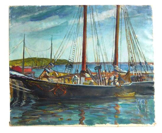 Appraisal: Marion Huse American - Fishing Vessel oil on canvas signed