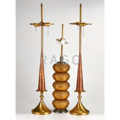 Appraisal: HANSEN ETC Three table lamps Hansen gilt and bronze pair