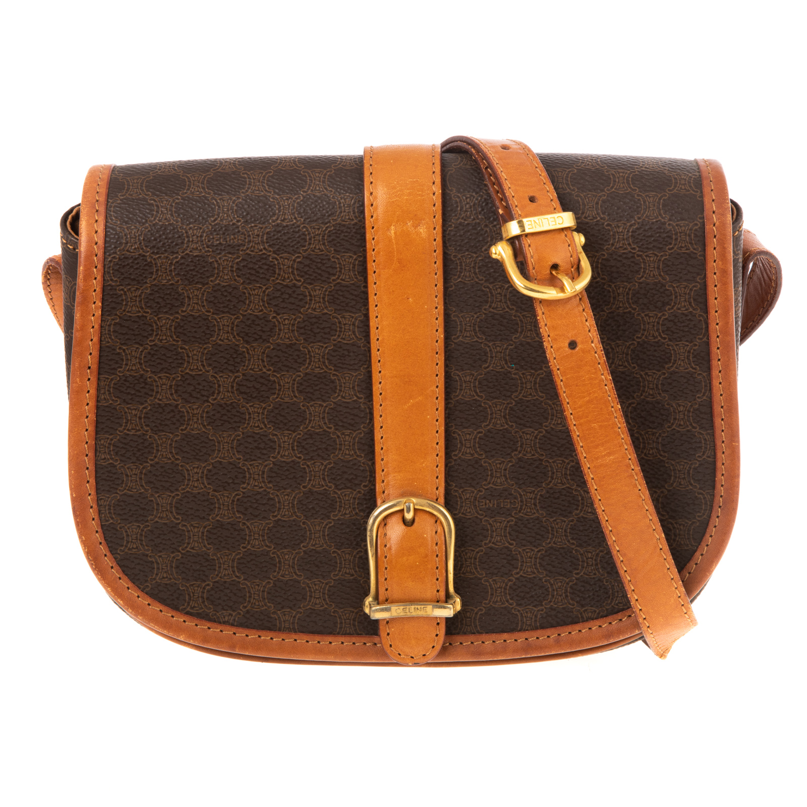 Appraisal: A CELINE SMALL FLAP BAG A brown and tan monogram