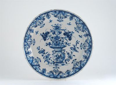 Appraisal: A large blue and white Delftware dish probably Bristol painted