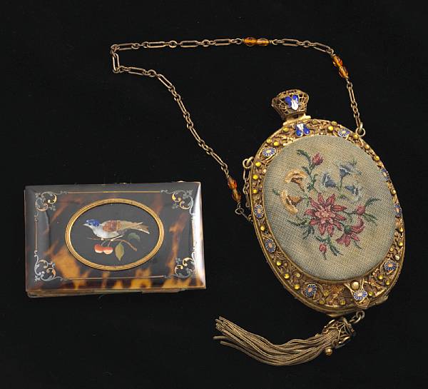 Appraisal: A pietra dura and tortoiseshell aide-memoire and a gilt metal