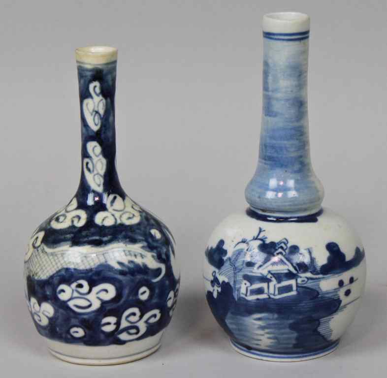 Appraisal: TWO ASIAN BLUE AND WHITE SMALL VASES both with stick