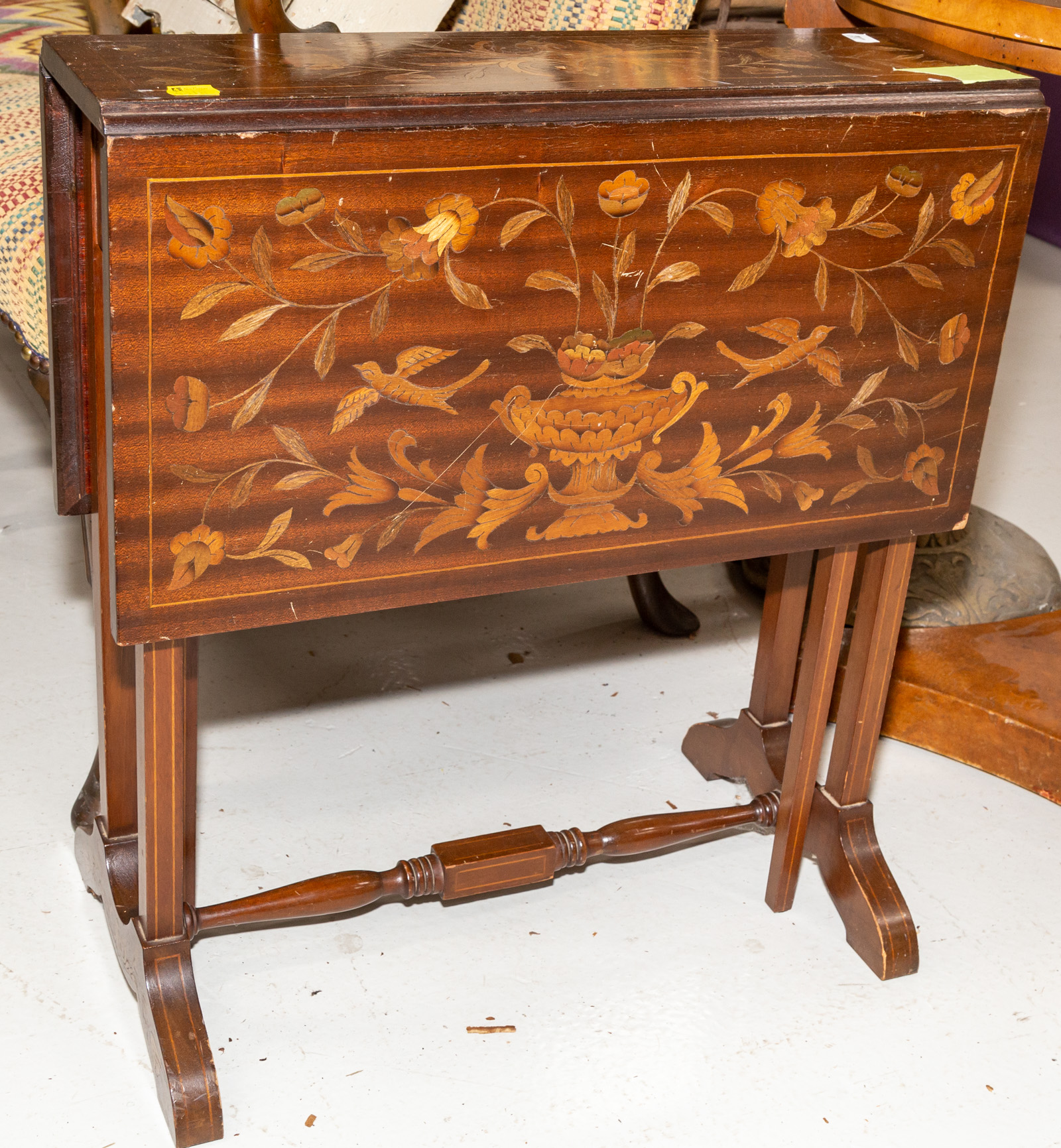 Appraisal: PETITE DUTCH MARQUETRY INLAID DROP LEAF TABLE st quarter th