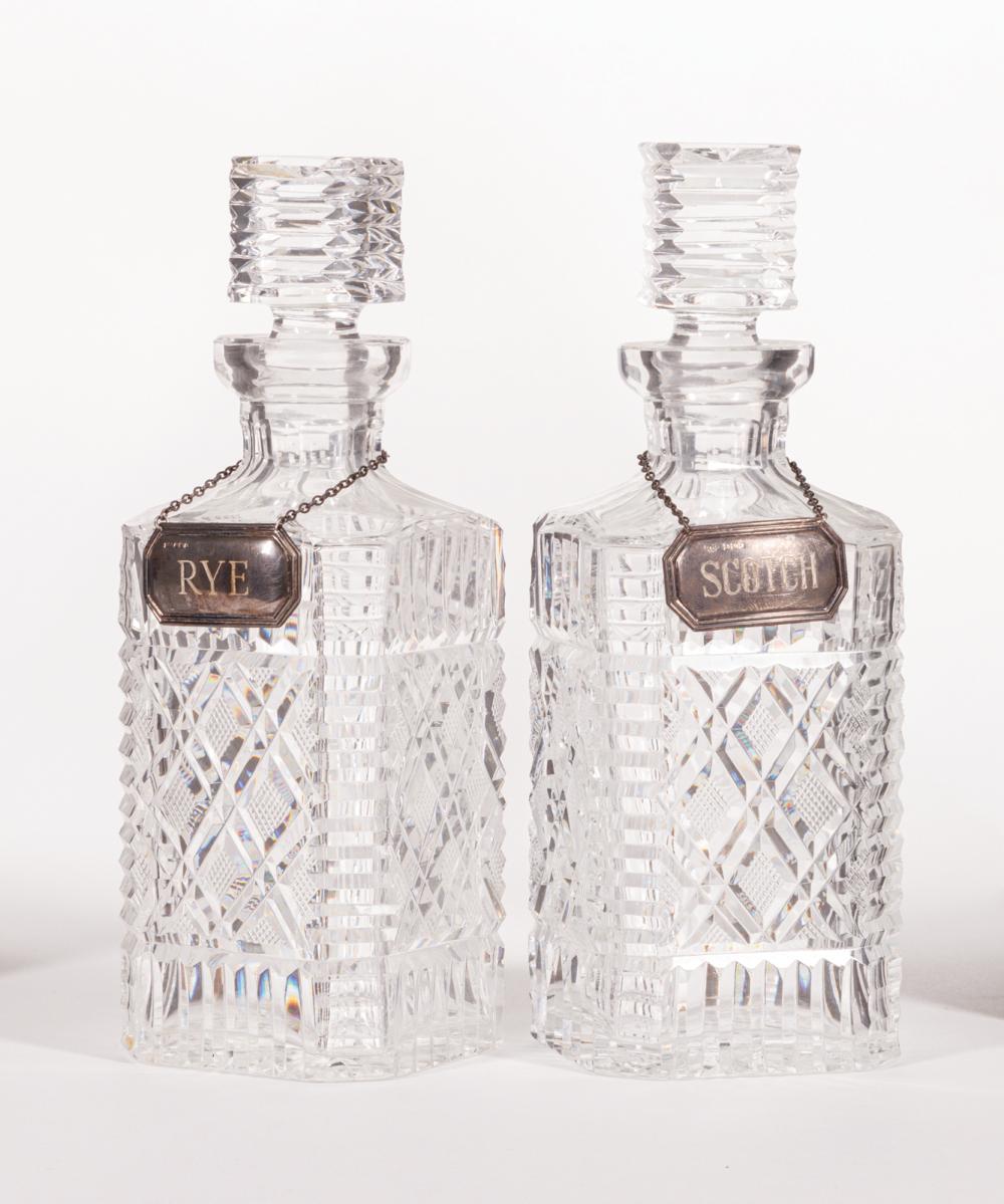 Appraisal: Pair of Cut Crystal Decanters diamond and faceted design h