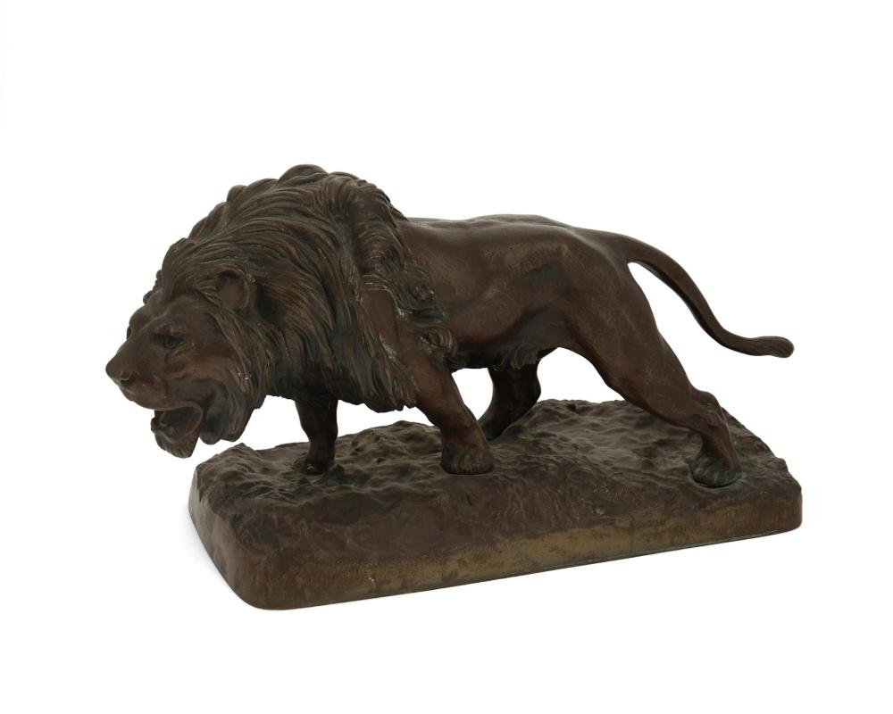 Appraisal: Auguste Nicolas Cain - French Roaring Lion Patinated bronze Impressed