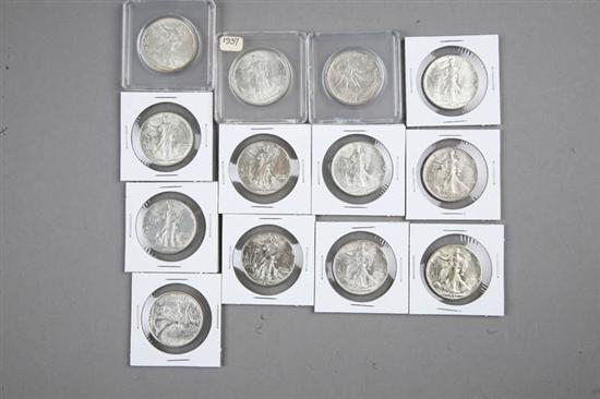 Appraisal: THIRTEEN HALF DOLLARS All walking Liberties Years include two two