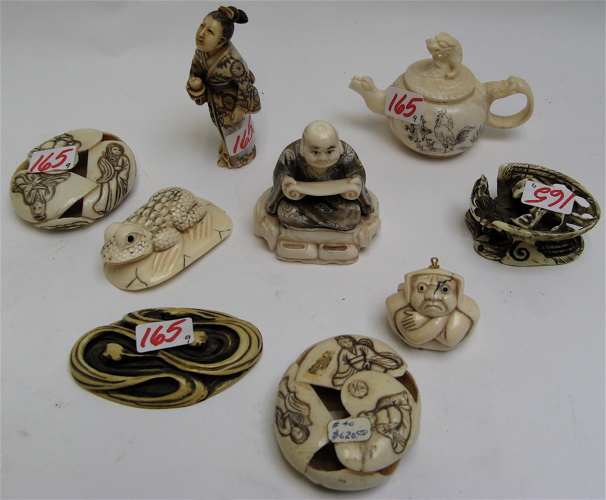 Appraisal: A GROUP OF NINE IVORY KATABORI MANJU et al including