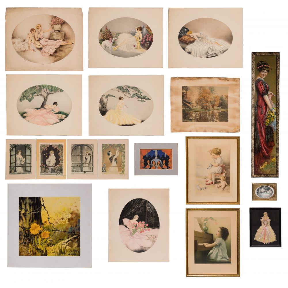 Appraisal: DECORATIVE ARTWORK AND PRINT ASSORTMENT items including an original watercolor