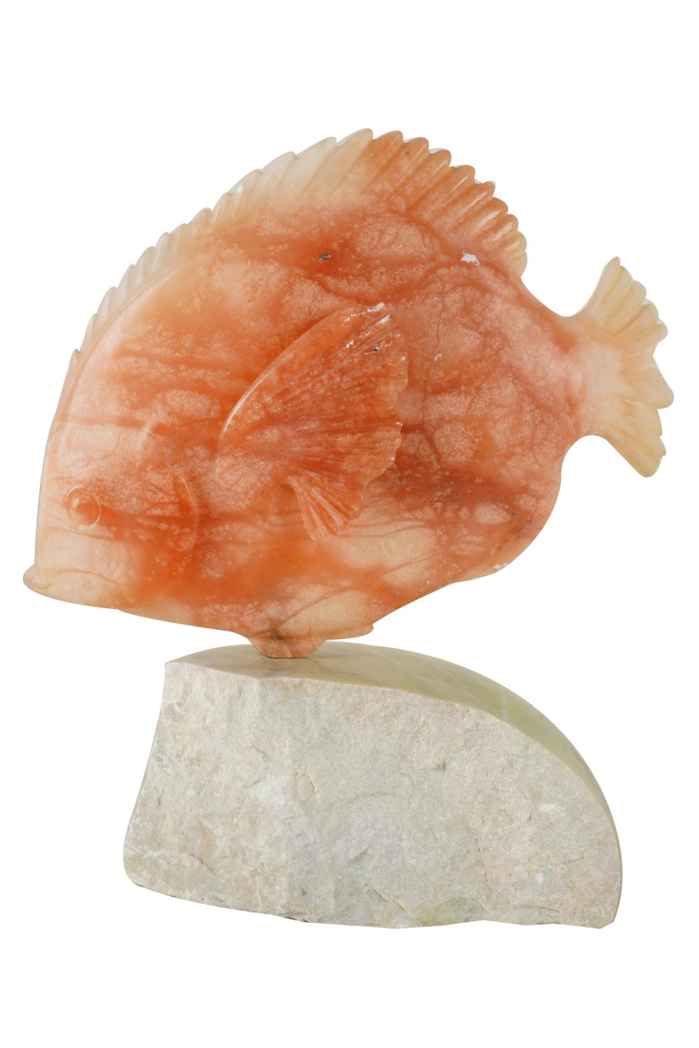 Appraisal: CHRIS PROVENZANO TH CENTURY ORANGE POPSICLE FISHcarved stone fish mounted