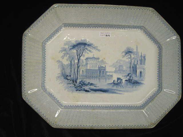 Appraisal: Blue White Ironstone Platter classical scene regestry mark of x