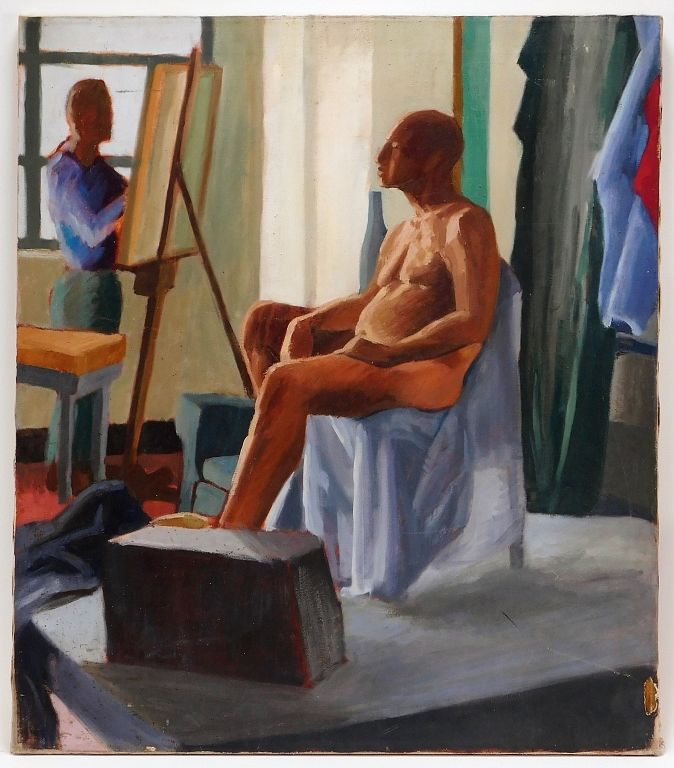 Appraisal: American Modern Male Nude Studio Study Painting United States th