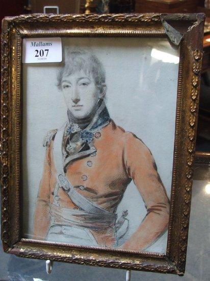 Appraisal: A REGENCY WATERCOLOUR AND PENCIL SKETCH of a young officer