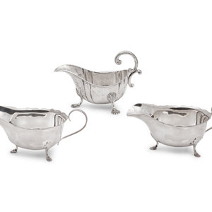 Appraisal: A Group of Three English Silver Sauce Boats th century