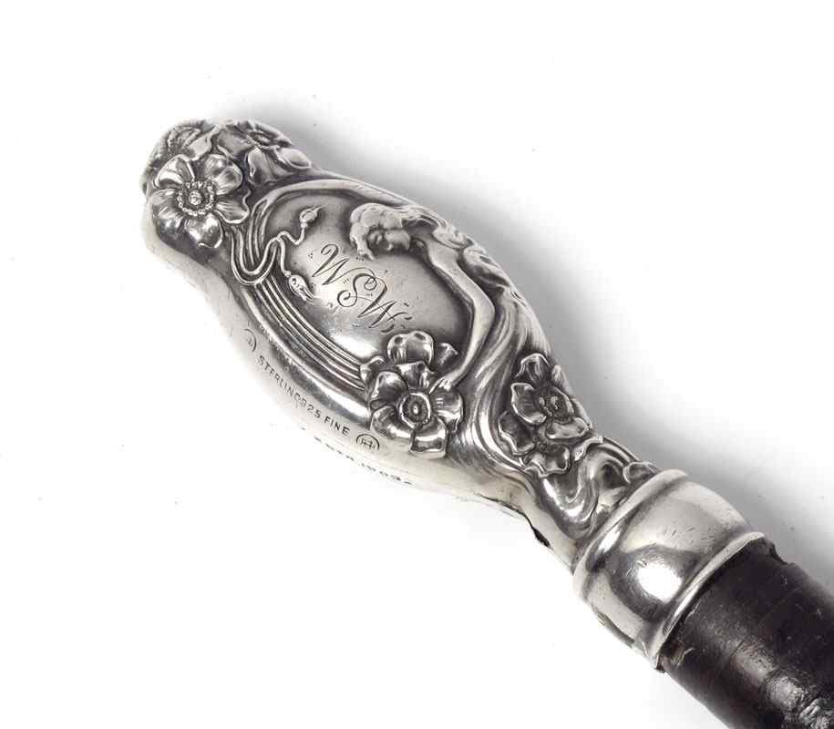 Appraisal: UNGER BROTHERS STERLING HANDLE WALKING STICK Sterling handle in the