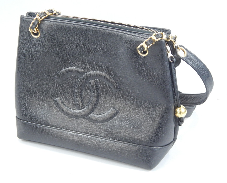 Appraisal: A Chanel black leather handbag with gilt metal mounts etc