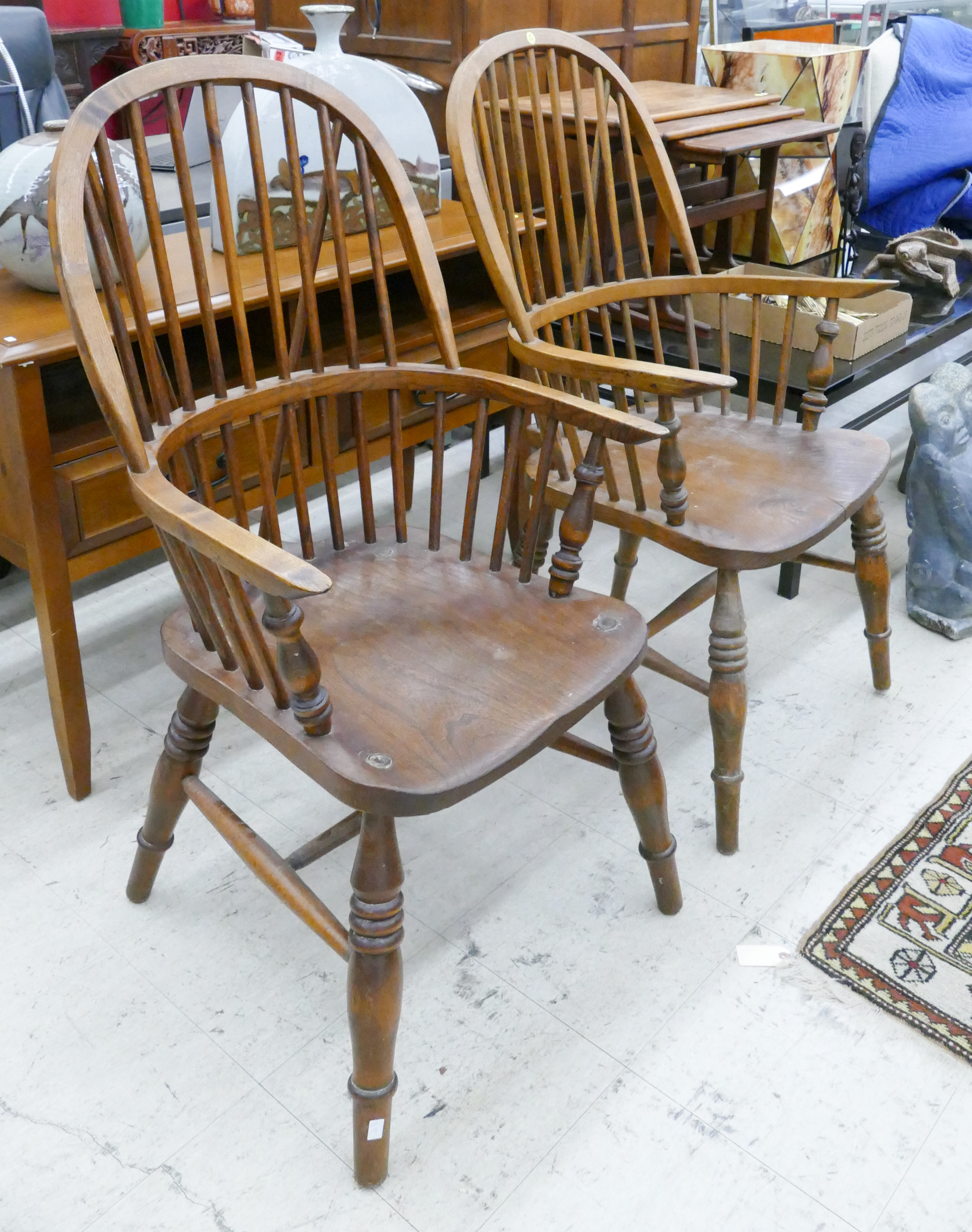 Appraisal: Pair Antique Oak Windsor Chairs- x x ''