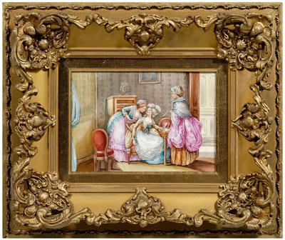 Appraisal: Giraud Limoges porcelain plaque room interior with three ladies at