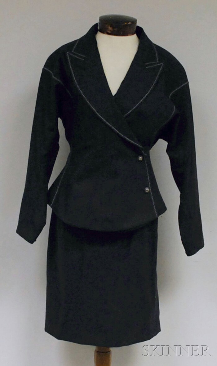 Appraisal: Claude Montana Lady's Charcoal Gray Two-piece Wool Suit labeled wrap-front