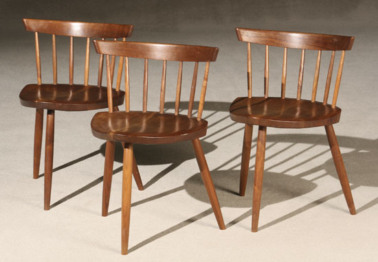 Appraisal: Set of Three George Nakashima Walnut 'Mira' Chairs Circa -