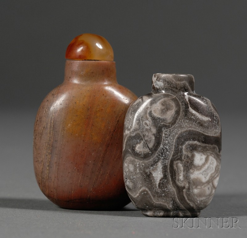 Appraisal: Two Snuff Bottles China th century gray agate and jasper