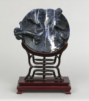 Appraisal: A Carved Sodalite Dish with Hydra Motif Chinese A two-lobed