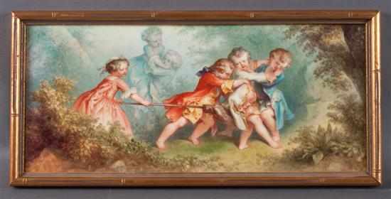 Appraisal: Continental transfer paint decorated porcelain plaque framed late th century