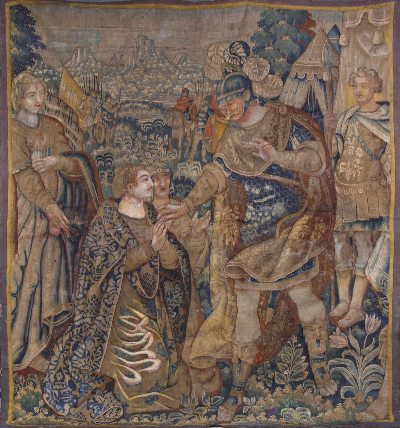 Appraisal: th Cent Flemish Tapestry Flemish tapestry depicting Queen Penthesilea with